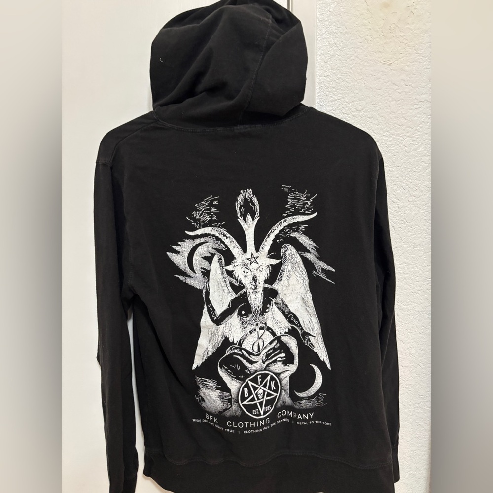 Black baphomet pentagram jersey hoodie pullover shirt top goth metal rock small